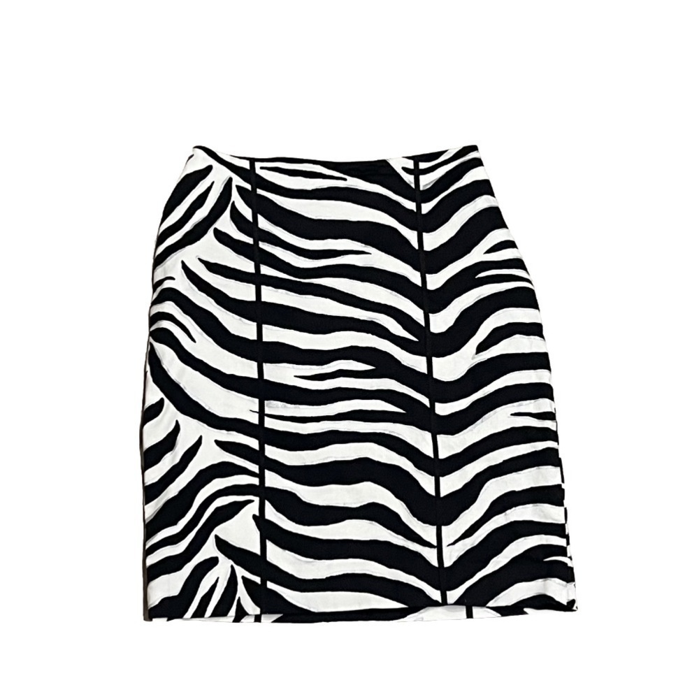 Whbm Zebra Animal Print High Rise Mini Pencil Skirt Stretch Black White Size 2